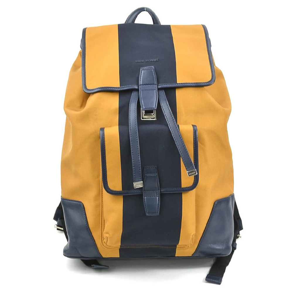 Christian Dior Homme Backpack Rucksack Canvas Leather Navy Blue Brown